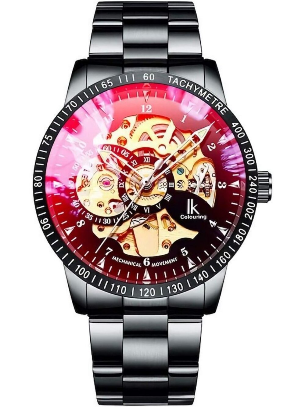 Stylish Black Skeleton Automatic Mechanical Watch for Men - Steampunk Design